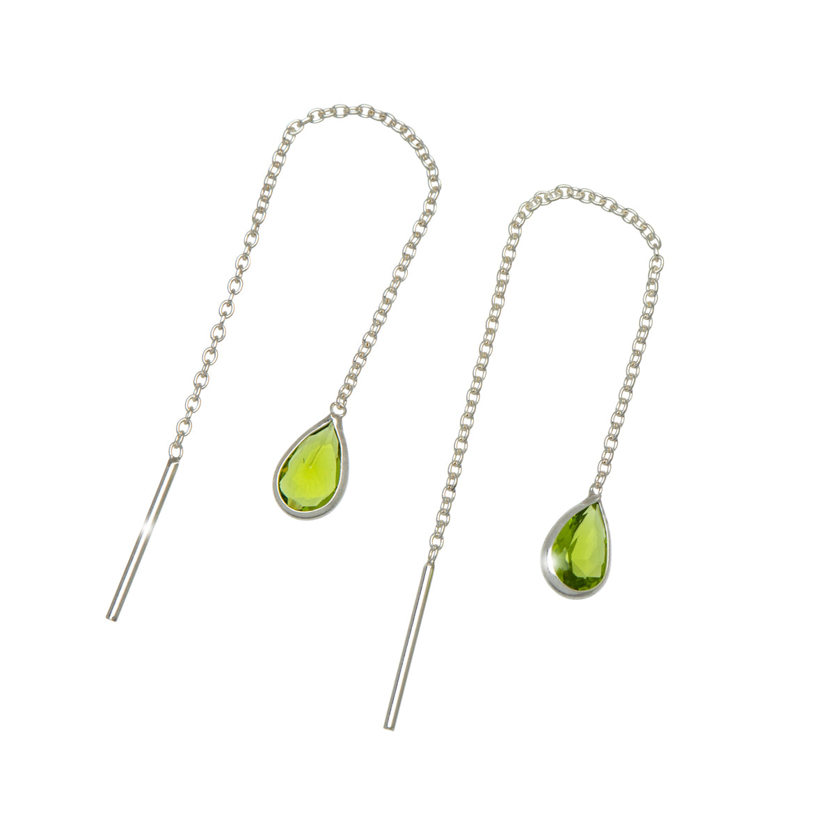 Sterling Silver Green Cubic Zirconia Teardrop Threader Earrings