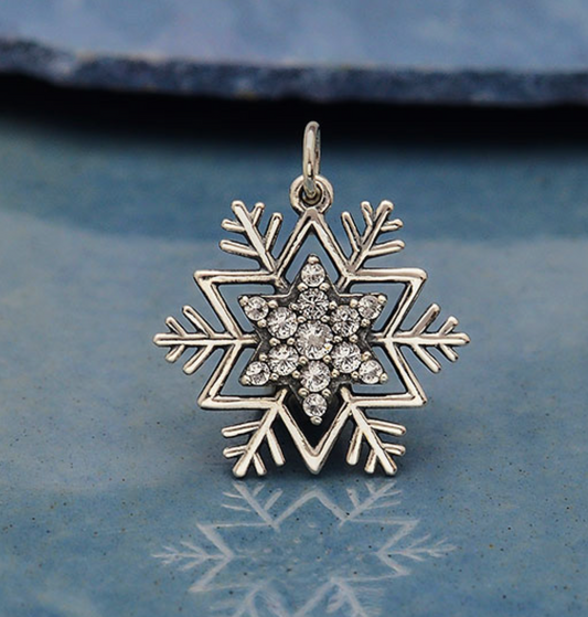 Sterling Silver Cubic Zirconia Snowflake Pendant