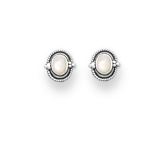 Sterling Silver White Oval Stud Earrings