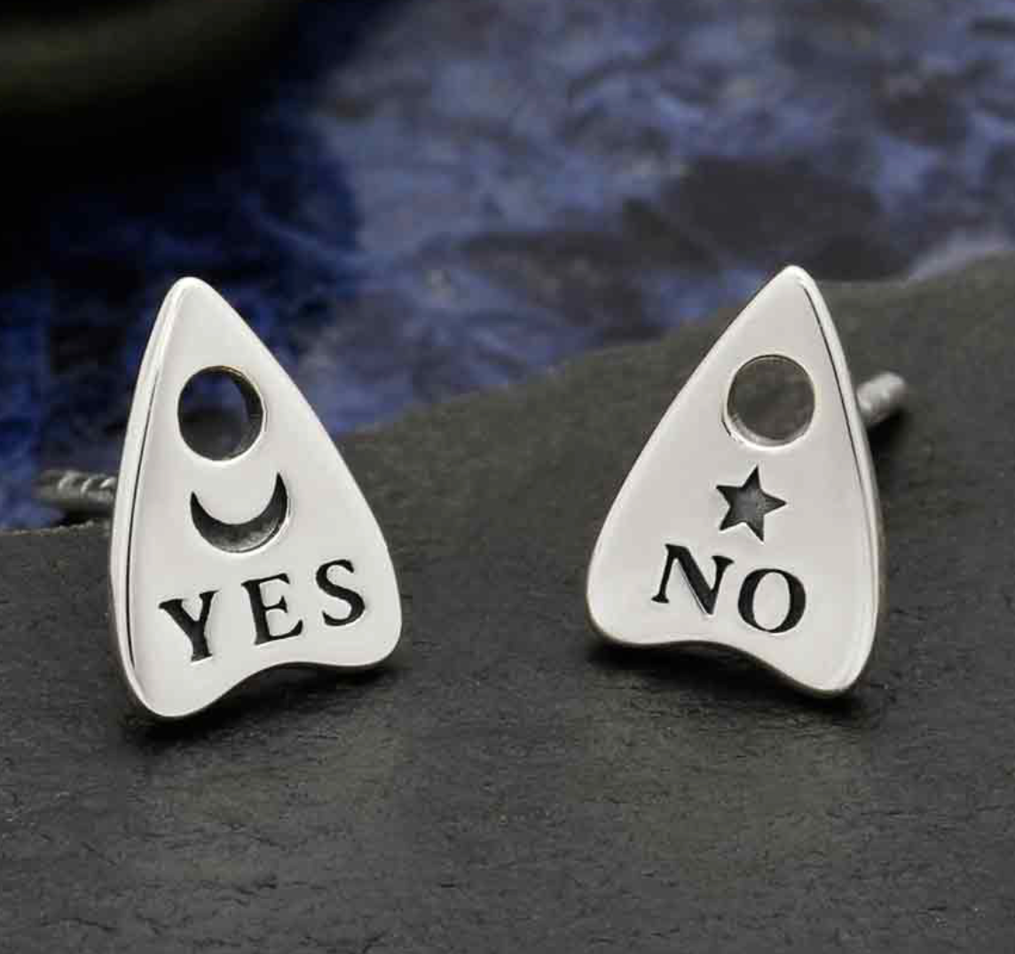 Sterling Silver Ouija Board Yes No Stud Earrings