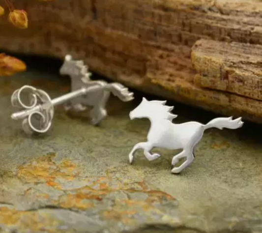 Sterling Silver Running Unicorn Stud Earrings