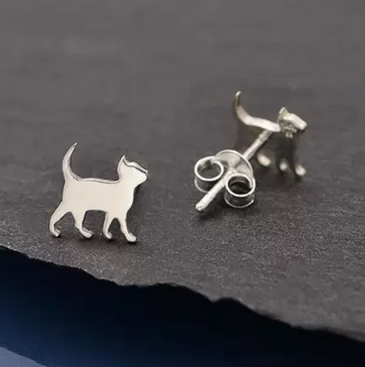 Sterling Silver Walking Cat Stud Earrings