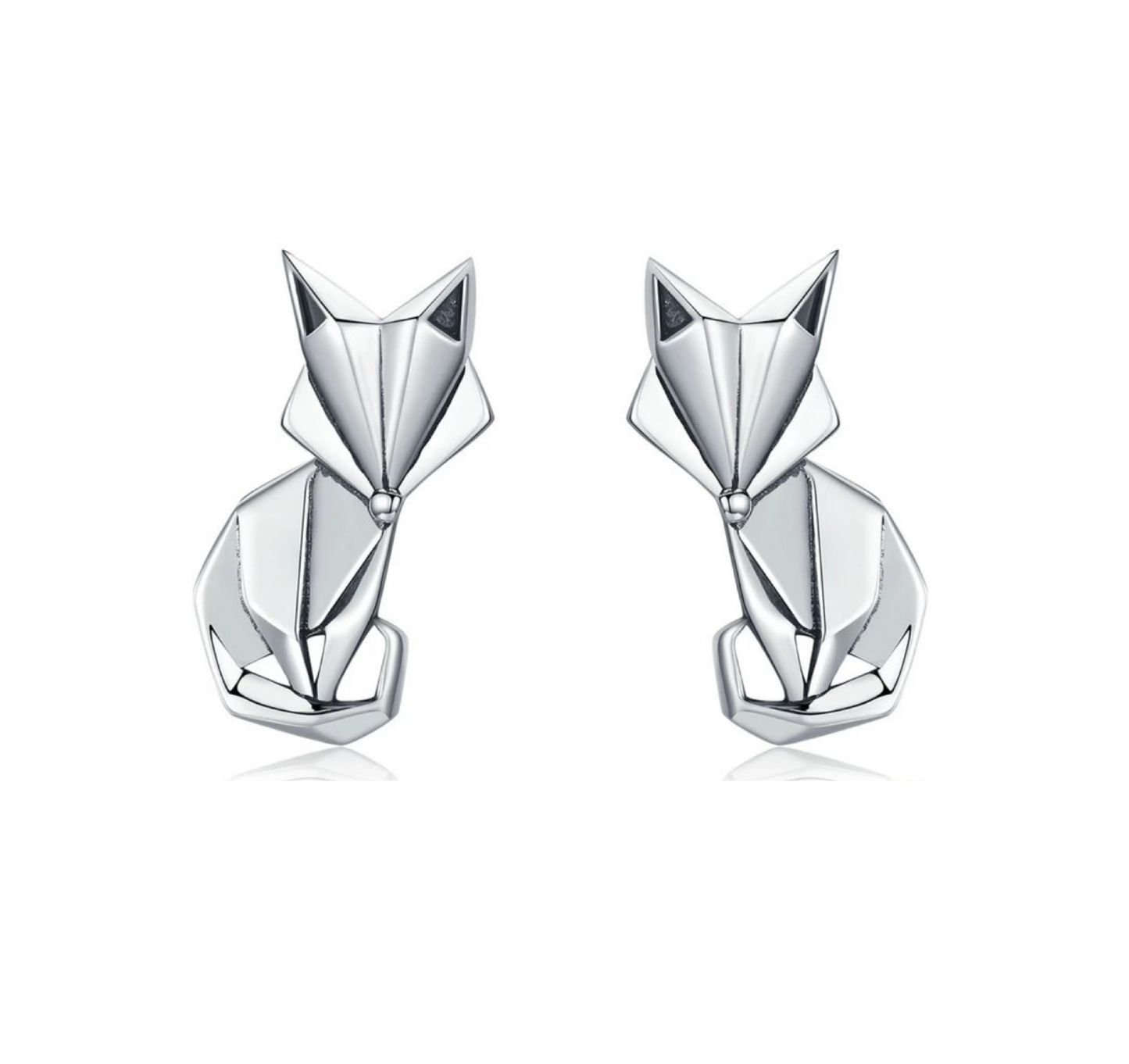 Sterling Silver Geometric Fox Stud Earrings