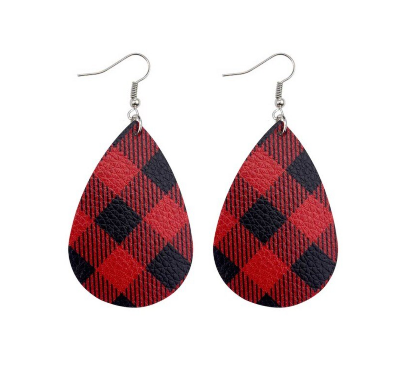 Red Black Plaid Teardrop Drop Earrings