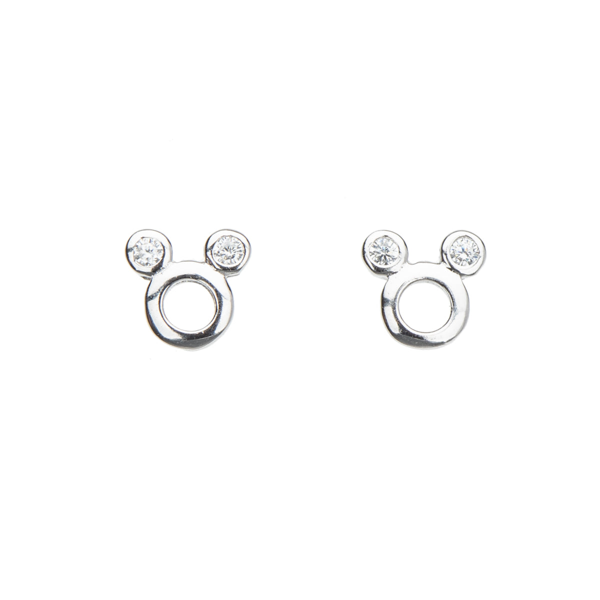 Dainty Sterling Silver Cubic Zirconia Mouse Stud Earrings