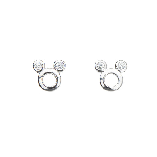 Dainty Sterling Silver Cubic Zirconia Mouse Stud Earrings