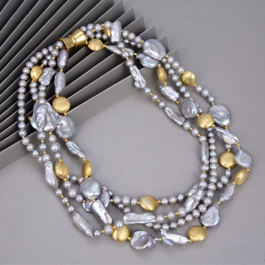 Grey Keshi Pearl Goldtone Freshwater Cultured Pearl Multi Strand Necklace