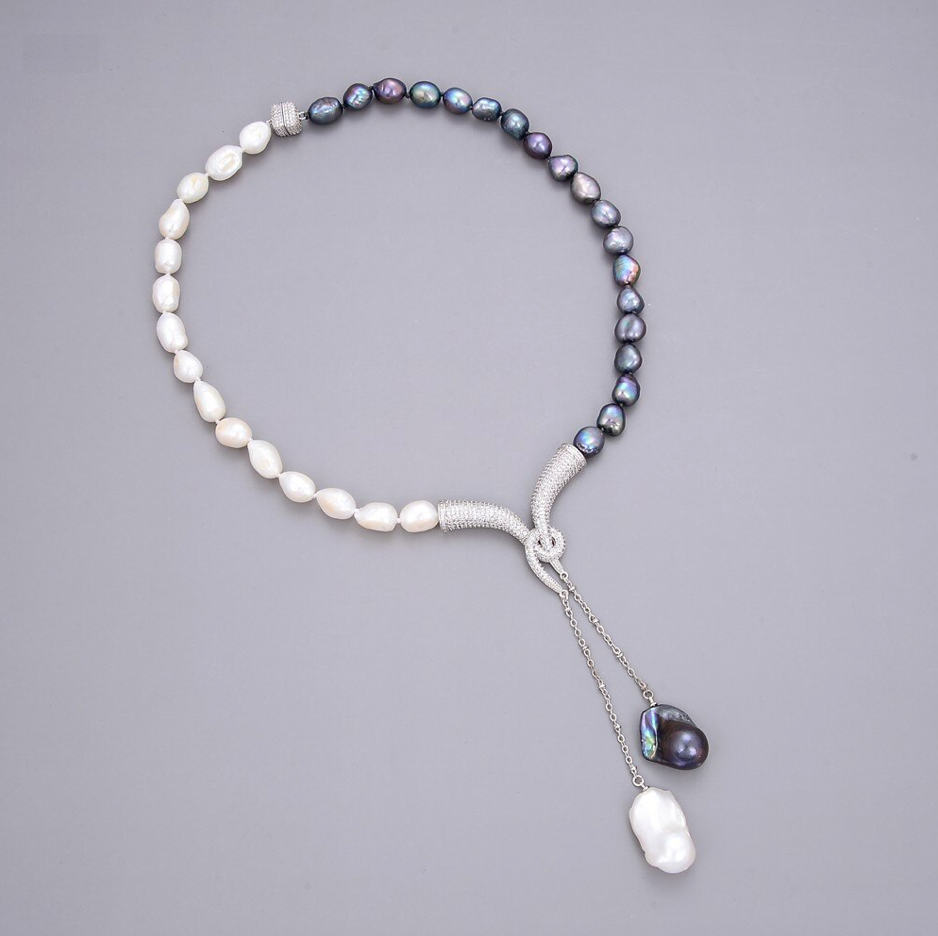 Elegant Freshwater Cultured Black Keshi Pearl Statement Necklace