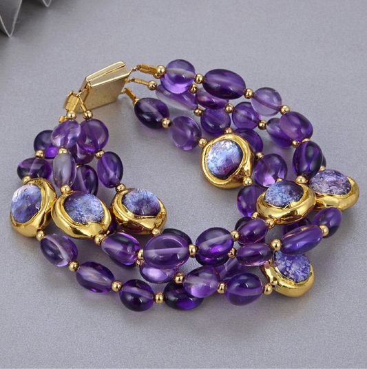 Natural Amethyst Purple Murano Glass Multi Strand Bracelet