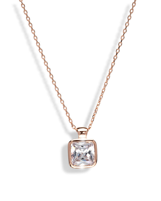 Rose Goldtone Clear Swarovski Crystal Square Pendant Necklace