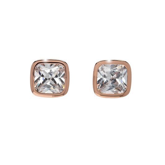 Rose Goldtone Clear Swarovski Crystal Square Stud Earrings