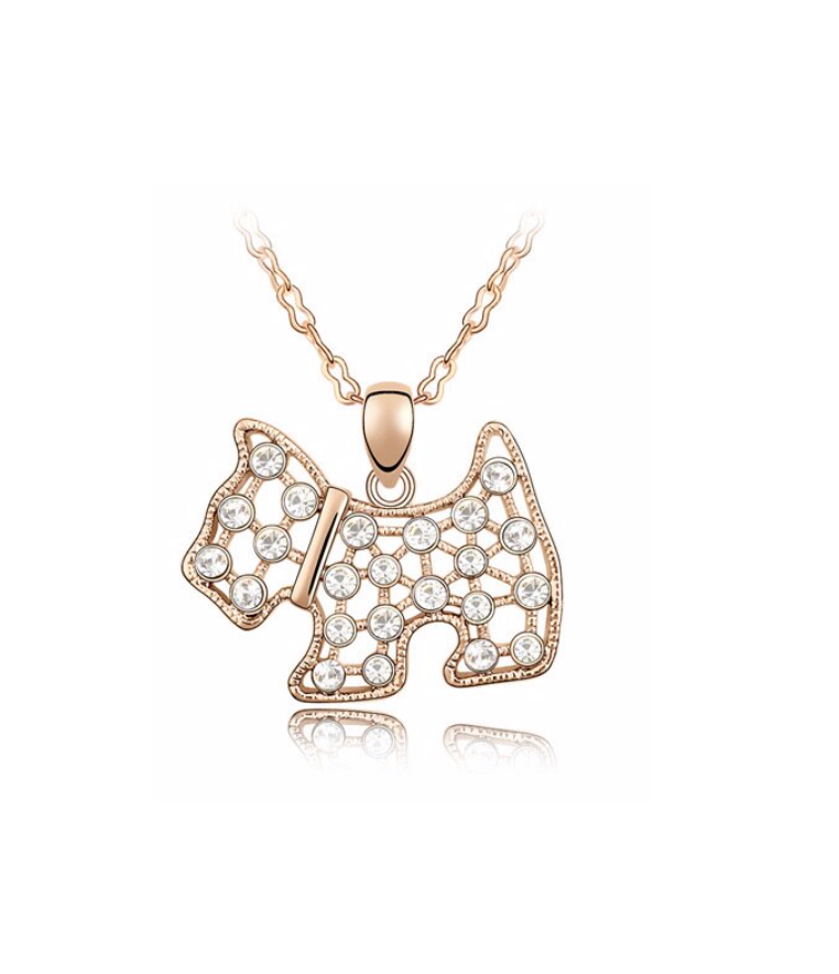 Goldtone Clear Swarovski Crystal Dog Pendant Necklace