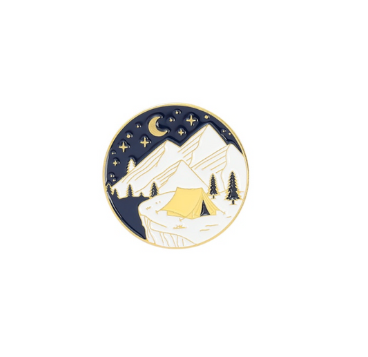 Goldtone Night Sky Camping Circular Brooch