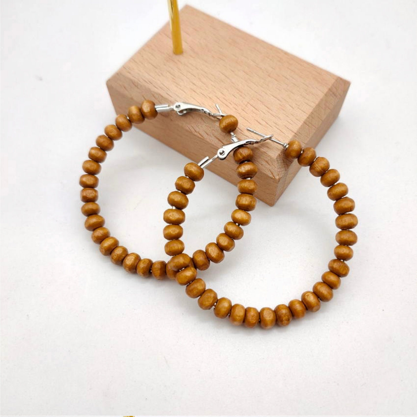 Wooden Beaded Hoop Earrings