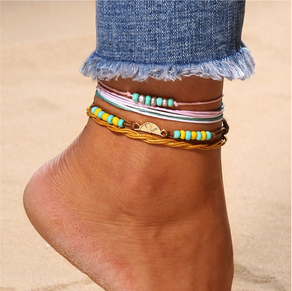 Beaded Multi Colored Summertime Anklet Set