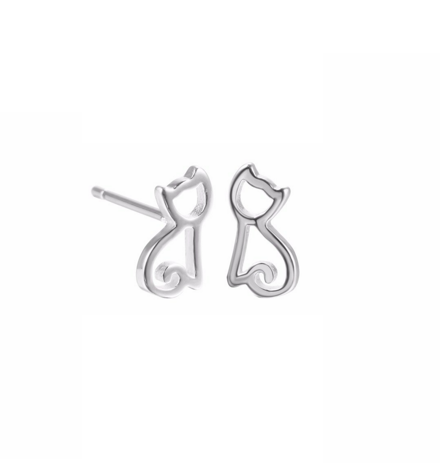 Sterling Silver Open Cat Stud Earrings