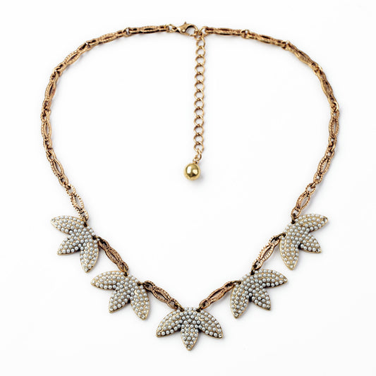 Brass & Faux Pearl Encrusted Statement Necklace