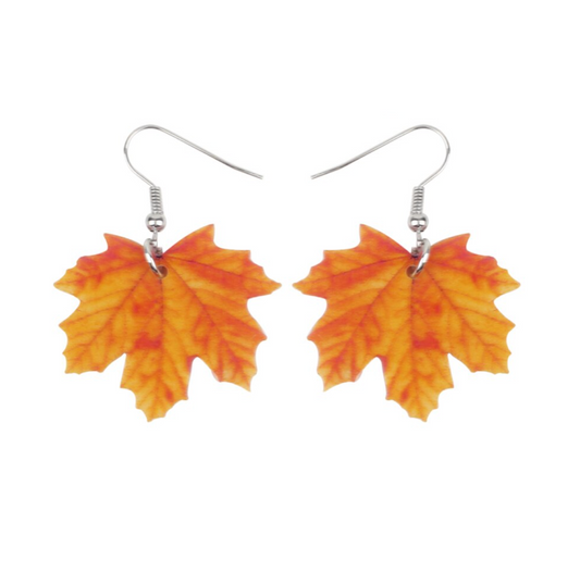 Orange Maple Leap Acrylic Drop Earrings