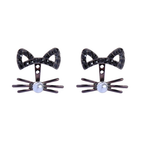 Black Crystal Imitation Pearl Cat Ear Jackets