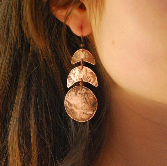 Hammered Copper-look Geometric Drop Earrings