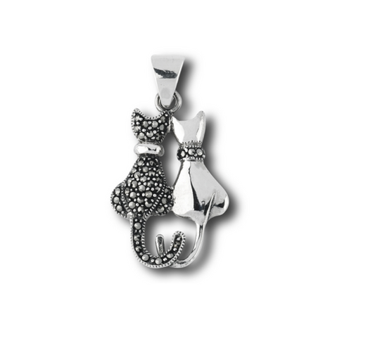 Sterling Silver Marcasite Dual Cat Pendant