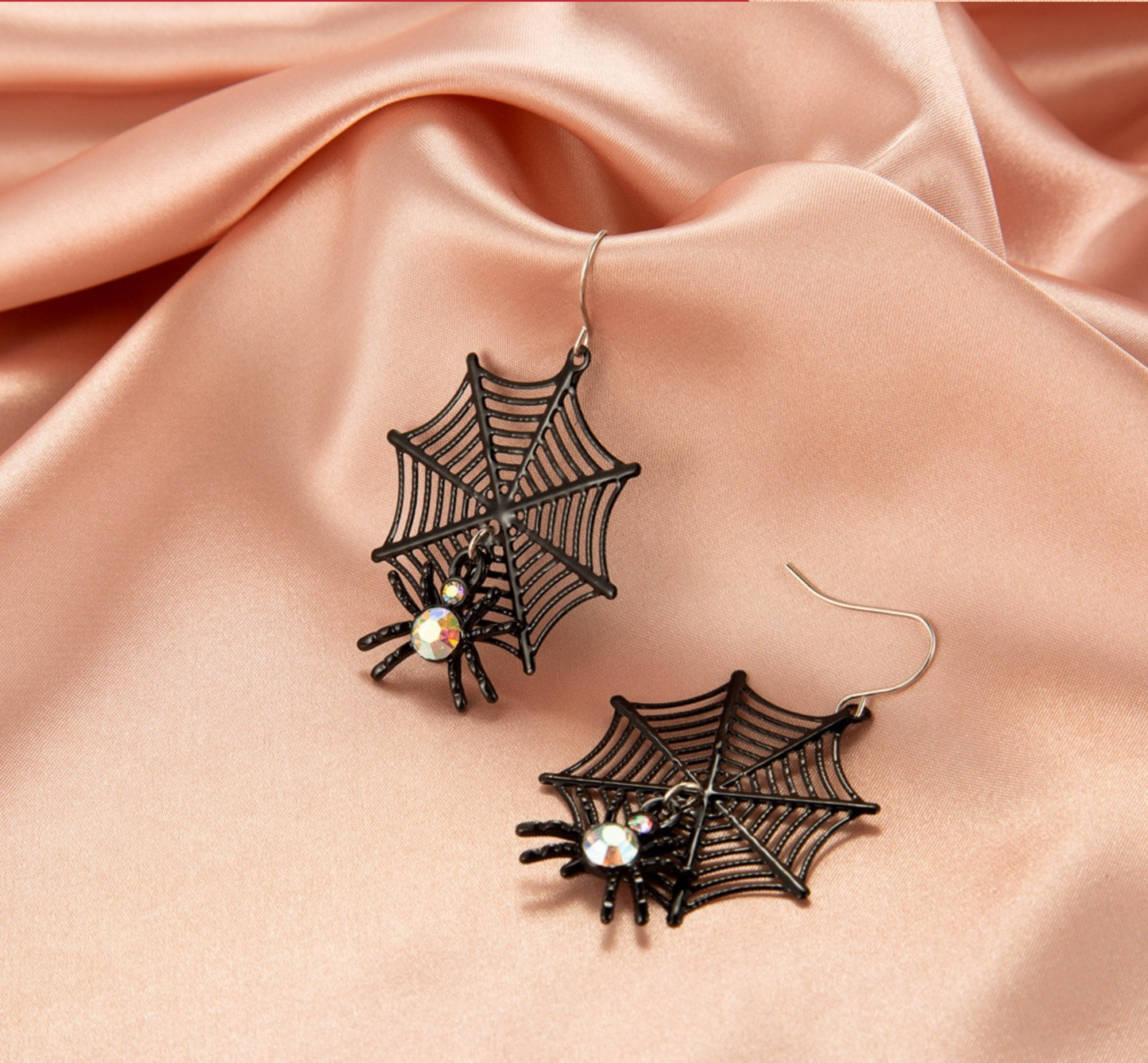 Black Spider Web Crystal Spider Drop Earrings (90222-22)