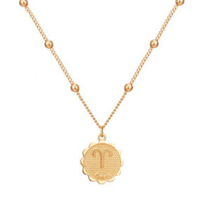 Goldtone Star Sign Zodiac Circular Pendant Necklace