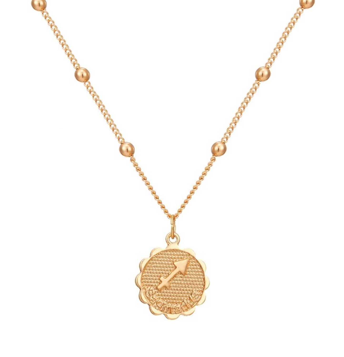 Goldtone Star Sign Zodiac Circular Pendant Necklace