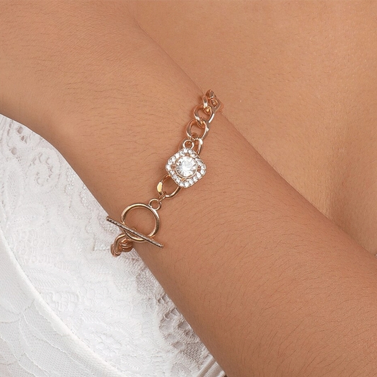 Goldtone Crystal Halo Chain Link Bracelet