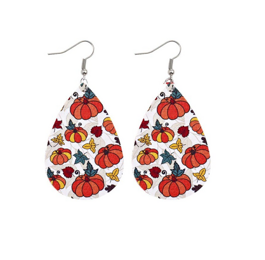 Autumn Harvest Faux Leather Teardrop Drop Earrings