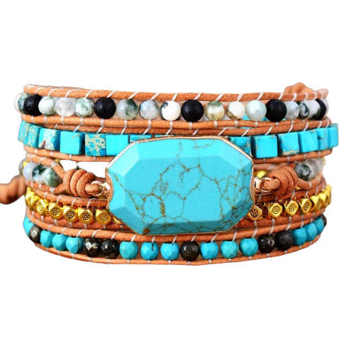 Turquoise Jasper Stone Beaded Wrap Bracelet