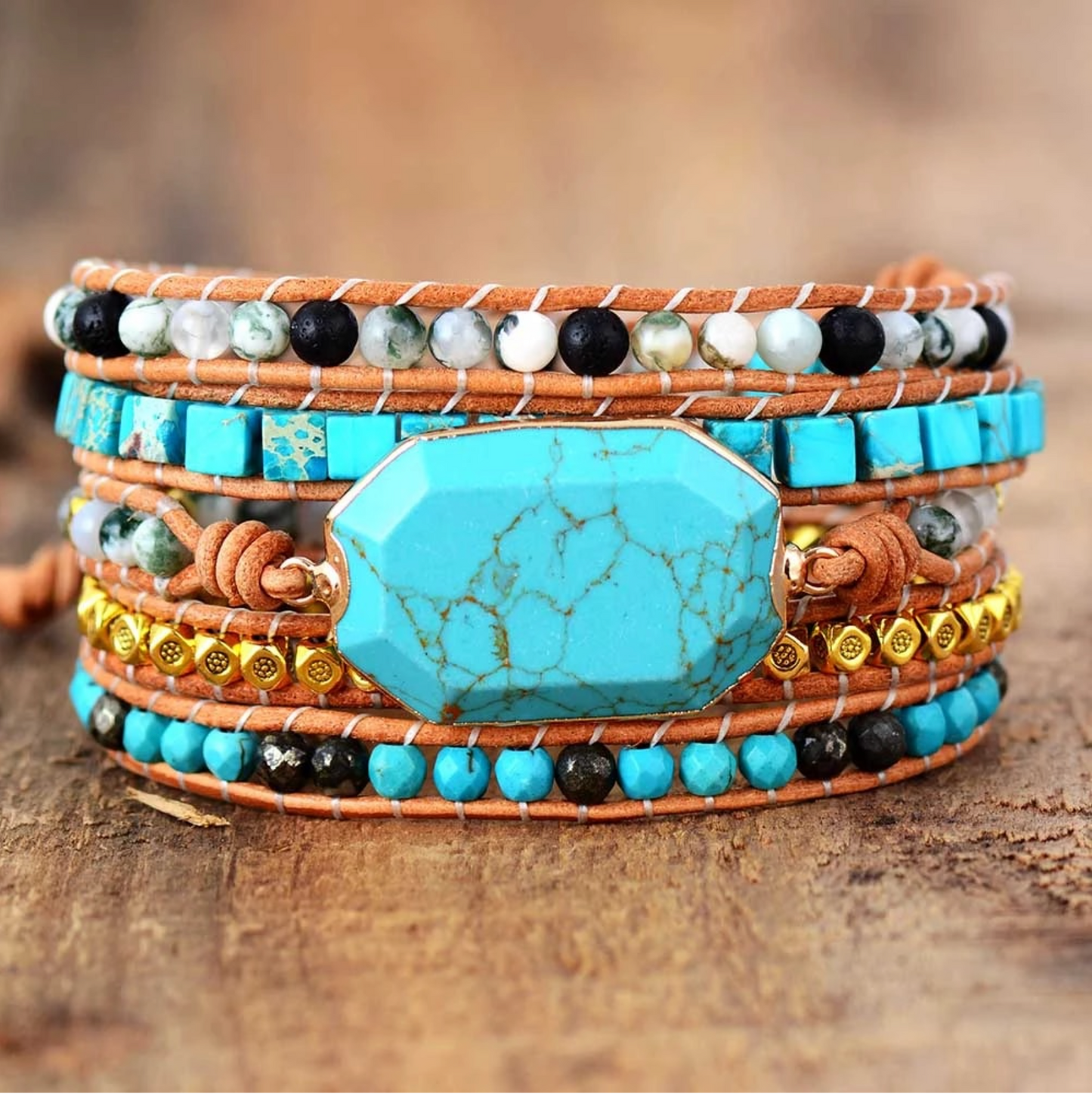 Turquoise Jasper Stone Beaded Wrap Bracelet