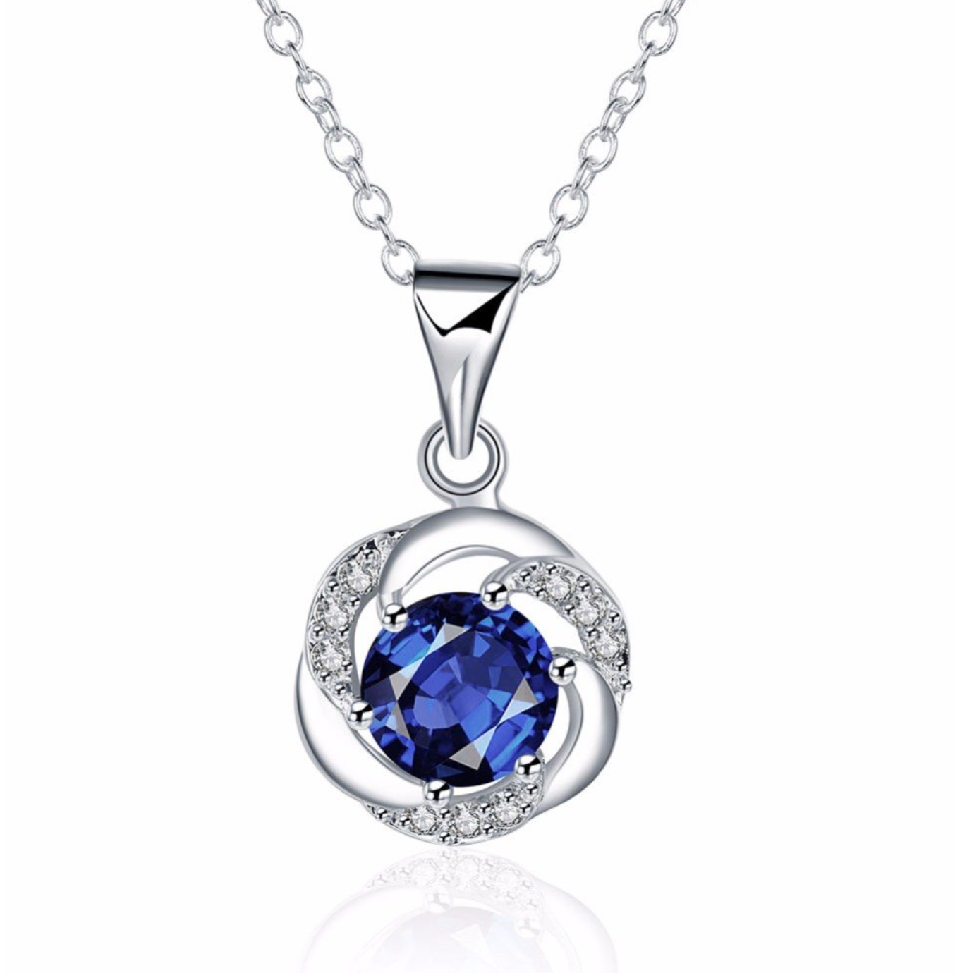 Sterling Silver Filled Pendant Necklace With Blue Crystal