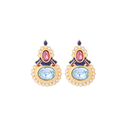 Blue Pink Goldtone Drop Earrings