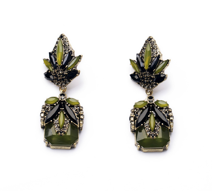 Black Green Crystal Drop Earrings