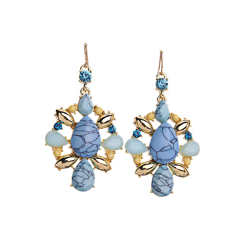 Blue Marbled Goldtone Drop Earrings