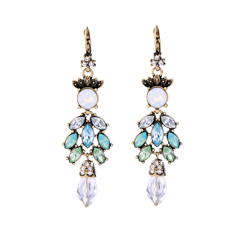 Blue Green Crystal Drop Earrings