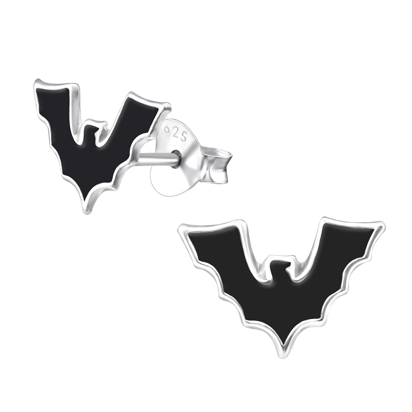 Sterling Silver Black Bat Stud Earrings