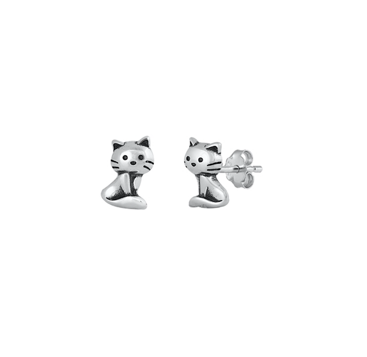 Sterling Silver Cute Cat Stud Earrings