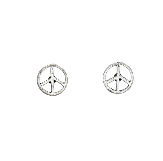 Sterling Silver Peace Sign Stud Earrings