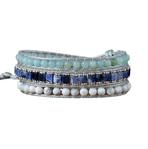 Amazonite, Howlite Sodalite Silvertone Stone Beaded Bracelet