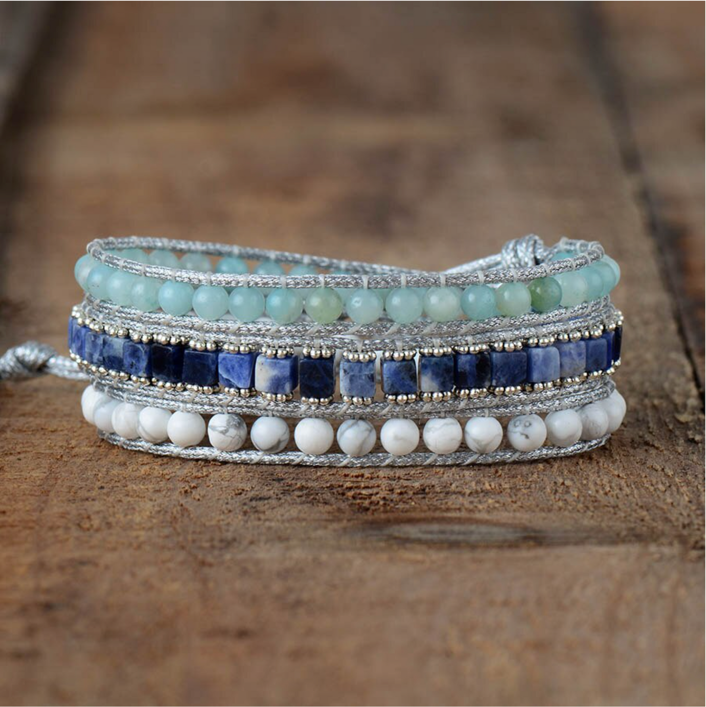 Amazonite, Howlite Sodalite Silvertone Stone Beaded Bracelet