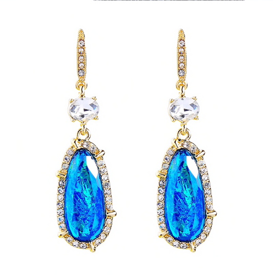 Blue Crystal Goldtone Drop Earrings (31120-55)