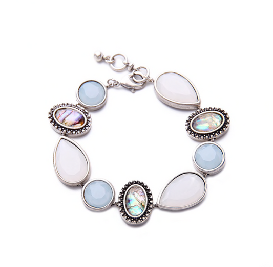 Iridescent Silvertone Teardrop And Circle Bracelet