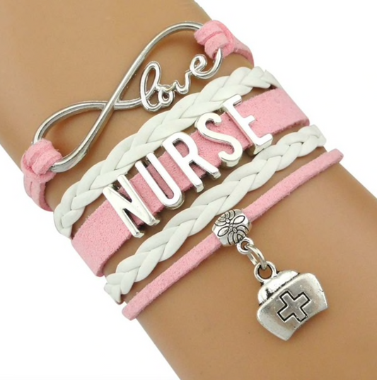 Pink White Nurse Braided Bracelet Set