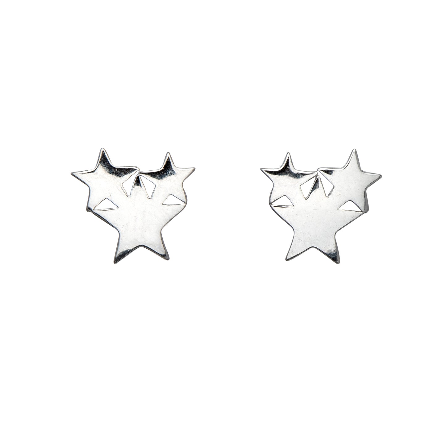 Sterling Silver Triple Star Stud Earrings
