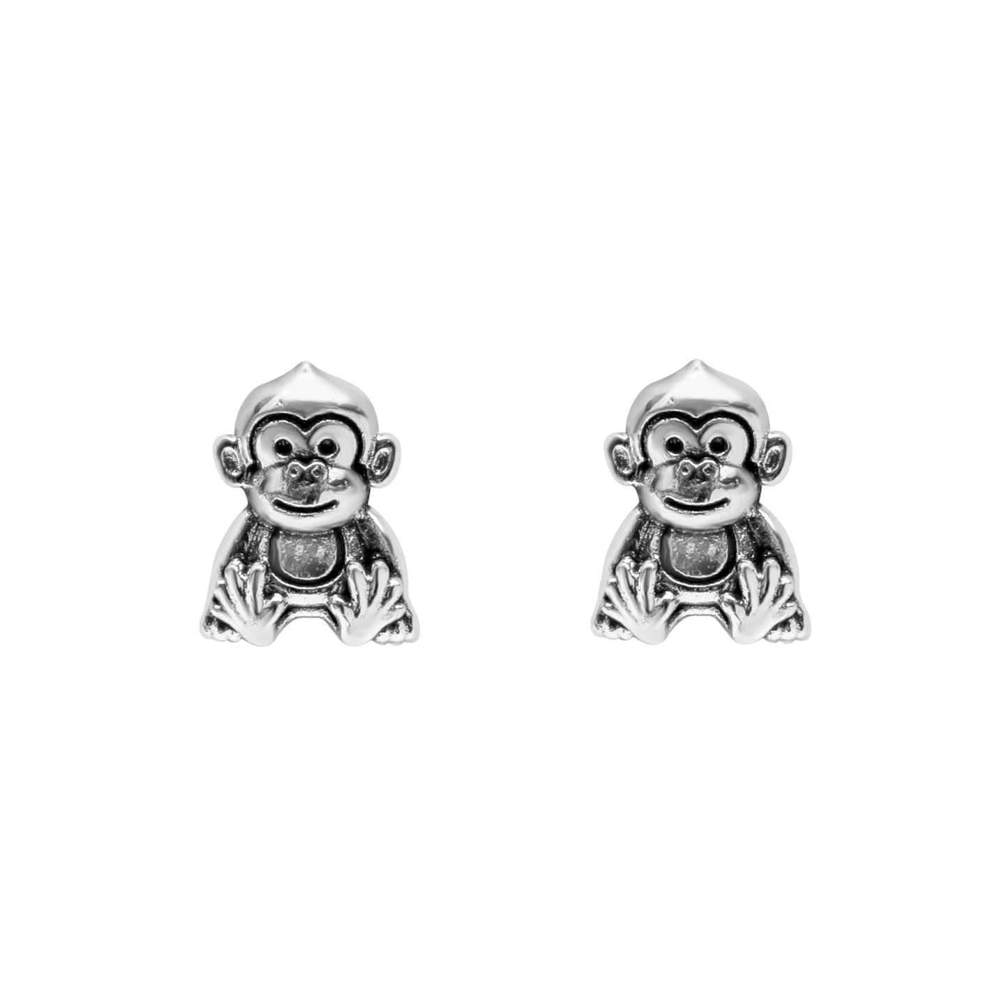 Sterling Silver Happy Monkey Stud Earrings