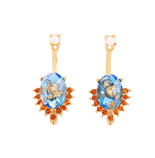 Blue Orange Crystal Drop Earrings