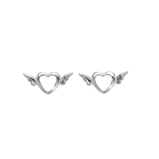 Sterling Silver Heart Wing Stud Earrings