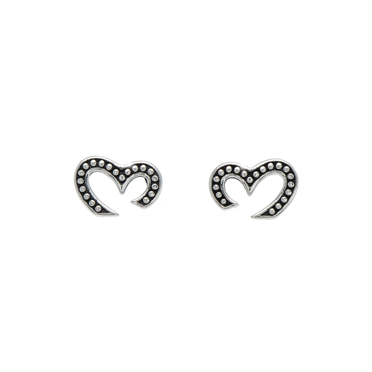 Sterling Silver Bali Dotted Half Heart Stud Earrings